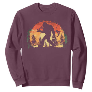 Bigfoot Fishing Sweatshirt Funny Retro Sasquatch Fisherman Dad TS10 Maroon Print Your Wear