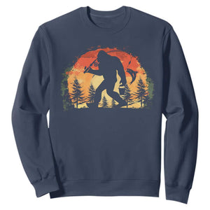 Bigfoot Fishing Sweatshirt Funny Retro Sasquatch Fisherman Dad TS10 Navy Print Your Wear