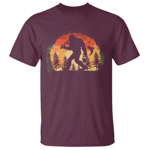 Bigfoot Fishing T Shirt Funny Retro Sasquatch Fisherman Dad TS10 Maroon Print Your Wear