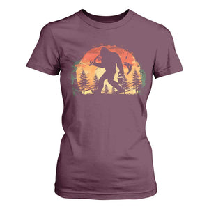 Bigfoot Fishing T Shirt For Women Funny Retro Sasquatch Fisherman Dad TS10 Maroon Print Your Wear