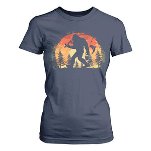 Bigfoot Fishing T Shirt For Women Funny Retro Sasquatch Fisherman Dad TS10 Navy Print Your Wear