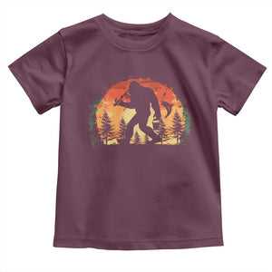 Bigfoot Fishing Toddler T Shirt Funny Retro Sasquatch Fisherman Dad TS10 Maroon Print Your Wear