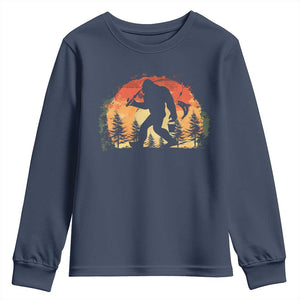 Bigfoot Fishing Youth Sweatshirt Funny Retro Sasquatch Fisherman Dad TS10 Navy Print Your Wear