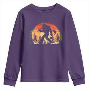Bigfoot Fishing Youth Sweatshirt Funny Retro Sasquatch Fisherman Dad TS10 Purple Print Your Wear