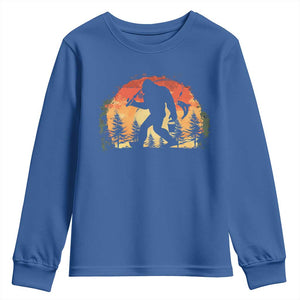 Bigfoot Fishing Youth Sweatshirt Funny Retro Sasquatch Fisherman Dad TS10 Royal Blue Print Your Wear
