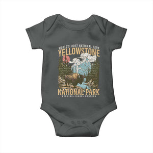 Vintage Yellowstone National Park Baby Onesie Retro Nature Wildlife Outdoor Hiking Camping Forest TS10 Dark Heather Print Your Wear