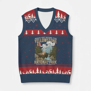Vintage Yellowstone National Park V-Neck Knit Sweater Vest Retro Nature Wildlife Outdoor Hiking Camping Forest TS10 Navy Red Print Your Wear