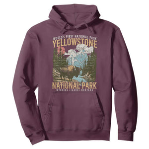 Vintage Yellowstone National Park Hoodie Retro Nature Wildlife Outdoor Hiking Camping Forest TS10 Maroon Print Your Wear