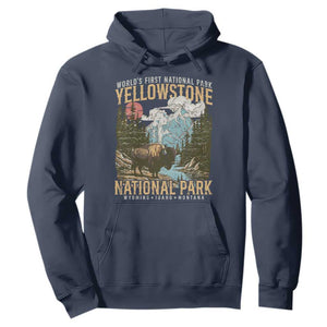 Vintage Yellowstone National Park Hoodie Retro Nature Wildlife Outdoor Hiking Camping Forest TS10 Navy Print Your Wear