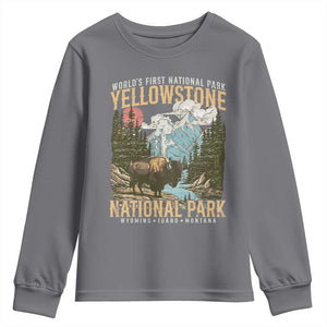 Vintage Yellowstone National Park Youth Sweatshirt Retro Nature Wildlife Outdoor Hiking Camping Forest TS10 Charcoal Print Your Wear