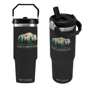 Yellowstone National Park Flip Straw Tumbler Bison Nature Wildlife Outdoor Hiking Camping Forest TS10 One Size: 30 oz Black Print Your Wear