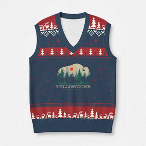 Yellowstone National Park V-Neck Knit Sweater Vest Bison Nature Wildlife Outdoor Hiking Camping Forest TS10 Navy Red Print Your Wear