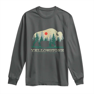 Yellowstone National Park Long Sleeve Shirt Bison Nature Wildlife Outdoor Hiking Camping Forest TS10 Dark Heather Print Your Wear
