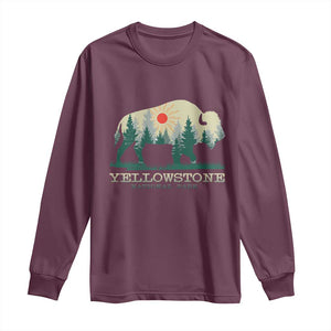 Yellowstone National Park Long Sleeve Shirt Bison Nature Wildlife Outdoor Hiking Camping Forest TS10 Maroon Print Your Wear