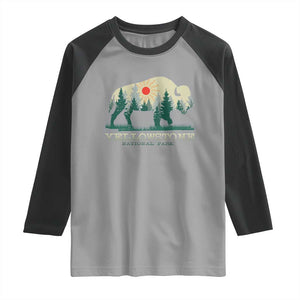 Yellowstone National Park Raglan Shirt Bison Nature Wildlife Outdoor Hiking Camping Forest TS10 Sport Gray Black Print Your Wear