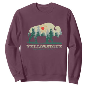 Yellowstone National Park Sweatshirt Bison Nature Wildlife Outdoor Hiking Camping Forest TS10 Maroon Print Your Wear