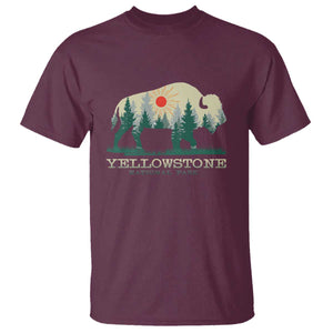 Yellowstone National Park T Shirt Bison Nature Wildlife Outdoor Hiking Camping Forest TS10 Maroon Print Your Wear