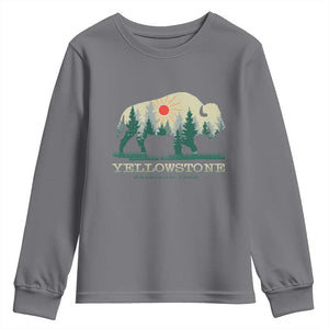Yellowstone National Park Youth Sweatshirt Bison Nature Wildlife Outdoor Hiking Camping Forest TS10 Charcoal Print Your Wear