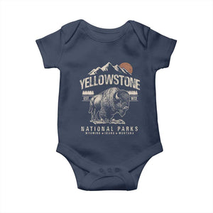 Vintage Yellowstone National Park Baby Onesie Retro Bison Nature Wildlife Forest TS10 Navy Print Your Wear