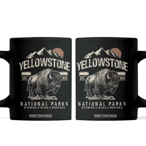 Vintage Yellowstone National Park Coffee Mug Retro Bison Nature Wildlife Forest TS10 Black Print Your Wear