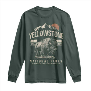 Vintage Yellowstone National Park Long Sleeve Shirt Retro Bison Nature Wildlife Forest TS10 Dark Forest Green Print Your Wear