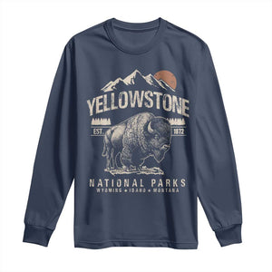 Vintage Yellowstone National Park Long Sleeve Shirt Retro Bison Nature Wildlife Forest TS10 Navy Print Your Wear