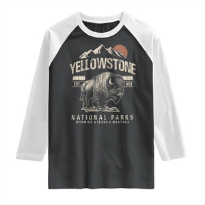 Vintage Yellowstone National Park Raglan Shirt Retro Bison Nature Wildlife Forest TS10 Black White Print Your Wear