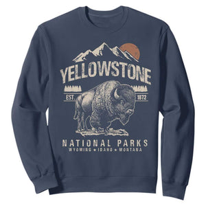 Vintage Yellowstone National Park Sweatshirt Retro Bison Nature Wildlife Forest TS10 Navy Print Your Wear