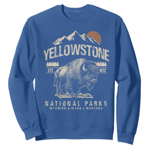 Vintage Yellowstone National Park Sweatshirt Retro Bison Nature Wildlife Forest TS10 Royal Blue Print Your Wear