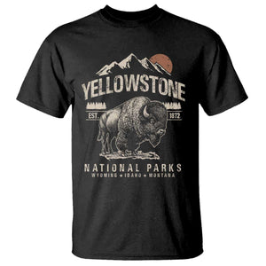 Vintage Yellowstone National Park T Shirt - Retro Bison Nature Wildlife Forest Tee TS10 Black Print Your Wear