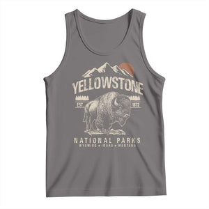 Vintage Yellowstone National Park Tank Top Retro Bison Nature Wildlife Forest TS10 Deep Heather Print Your Wear