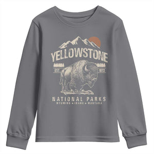 Vintage Yellowstone National Park Youth Sweatshirt Retro Bison Nature Wildlife Forest TS10 Charcoal Print Your Wear