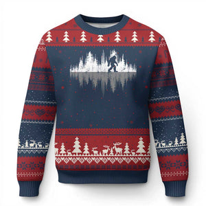 Bigfoot In The Forest Ugly Christmas Sweater Sasquatch Trees Reflection Wildlife Nature Outdoor Wild Retro TS10 Navy Red Print Your Wear
