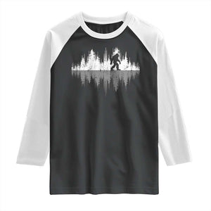 Bigfoot In The Forest Raglan Shirt Sasquatch Trees Reflection Wildlife Nature Outdoor Wild Retro TS10 Black White Print Your Wear