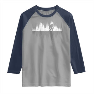Bigfoot In The Forest Raglan Shirt Sasquatch Trees Reflection Wildlife Nature Outdoor Wild Retro TS10 Sport Gray Navy Print Your Wear