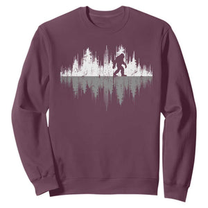 Bigfoot In The Forest Sweatshirt Sasquatch Trees Reflection Wildlife Nature Outdoor Wild Retro TS10 Maroon Print Your Wear
