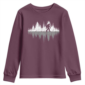 Bigfoot In The Forest Youth Sweatshirt Sasquatch Trees Reflection Wildlife Nature Outdoor Wild Retro TS10 Maroon Print Your Wear