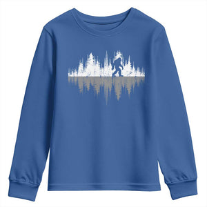 Bigfoot In The Forest Youth Sweatshirt Sasquatch Trees Reflection Wildlife Nature Outdoor Wild Retro TS10 Royal Blue Print Your Wear