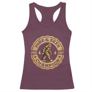Retro Bigfoot Believer Racerback Tank Top Undefeated Sasquatch Hide And Seek Cryptozoology TS10 Maroon Print Your Wear