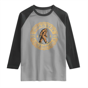 Retro Bigfoot Believer Raglan Shirt Undefeated Sasquatch Hide And Seek Cryptozoology TS10 Sport Gray Black Print Your Wear