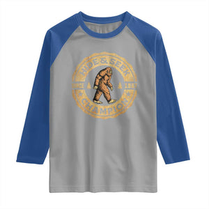 Retro Bigfoot Believer Raglan Shirt Undefeated Sasquatch Hide And Seek Cryptozoology TS10 Sport Gray Royal Print Your Wear