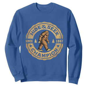 Retro Bigfoot Believer Sweatshirt Undefeated Sasquatch Hide And Seek Cryptozoology TS10 Royal Blue Print Your Wear