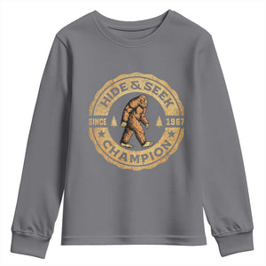 Retro Bigfoot Believer Youth Sweatshirt Undefeated Sasquatch Hide And Seek Cryptozoology TS10 Charcoal Print Your Wear