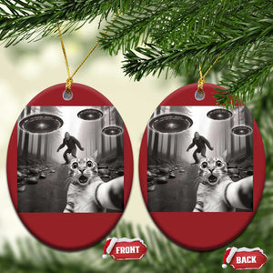 Cat Selfie With Bigfoot UFO Christmas Ornament Funny Cat Lover Gifts TS10 Oval Red Print Your Wear