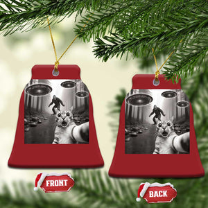 Cat Selfie With Bigfoot UFO Christmas Ornament Funny Cat Lover Gifts TS10 Bell Flake Red Print Your Wear