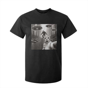 Cat Selfie With Bigfoot UFO T Shirt For Kid Funny Cat Lover Gifts TS10 Black Print Your Wear