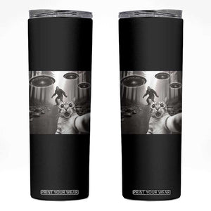 Cat Selfie With Bigfoot UFO Skinny Tumbler Funny Cat Lover Gifts TS10 Black Print Your Wear