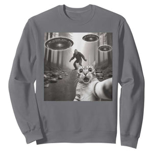 Cat Selfie With Bigfoot UFO Sweatshirt Funny Cat Lover Gifts TS10 Charcoal Print Your Wear
