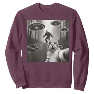 Cat Selfie With Bigfoot UFO Sweatshirt Funny Cat Lover Gifts TS10 Maroon Print Your Wear
