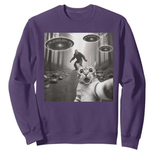 Cat Selfie With Bigfoot UFO Sweatshirt Funny Cat Lover Gifts TS10 Purple Print Your Wear